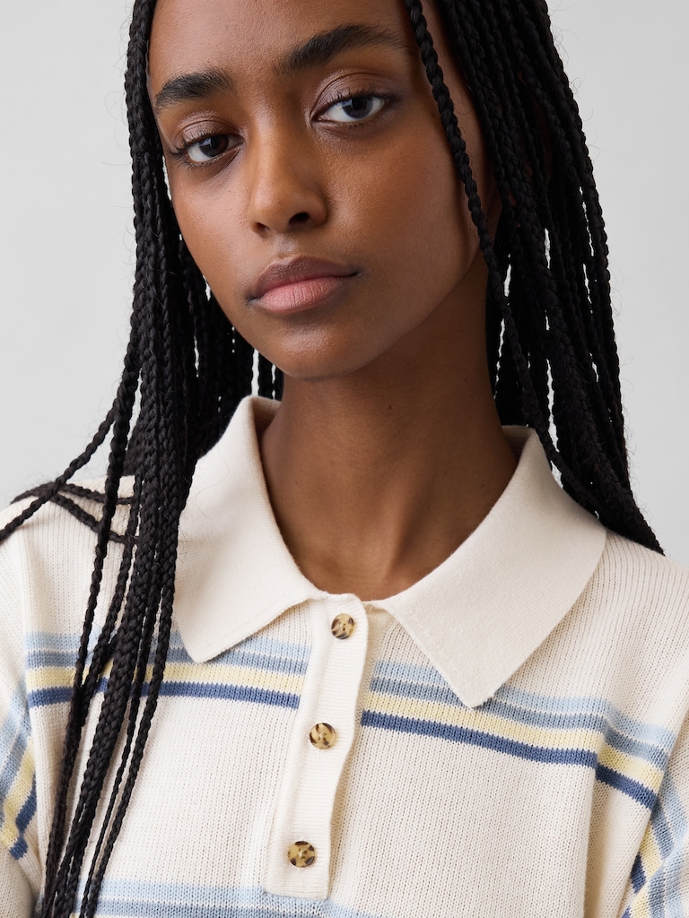 100% Cotton Relaxed Polo Sweater