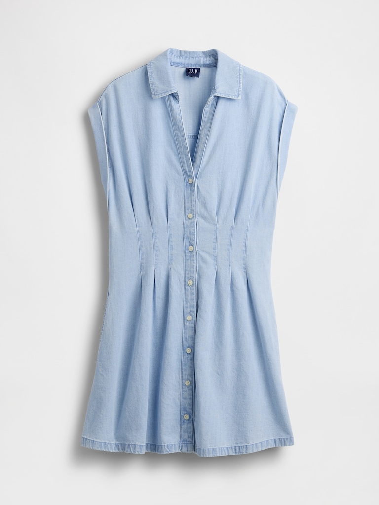 Denim Pleated Mini Shirtdress