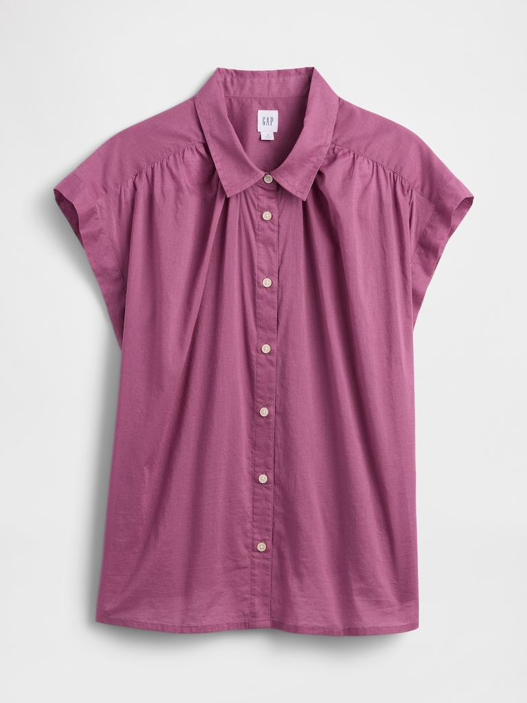 Collared Cap-Sleeve Shirt