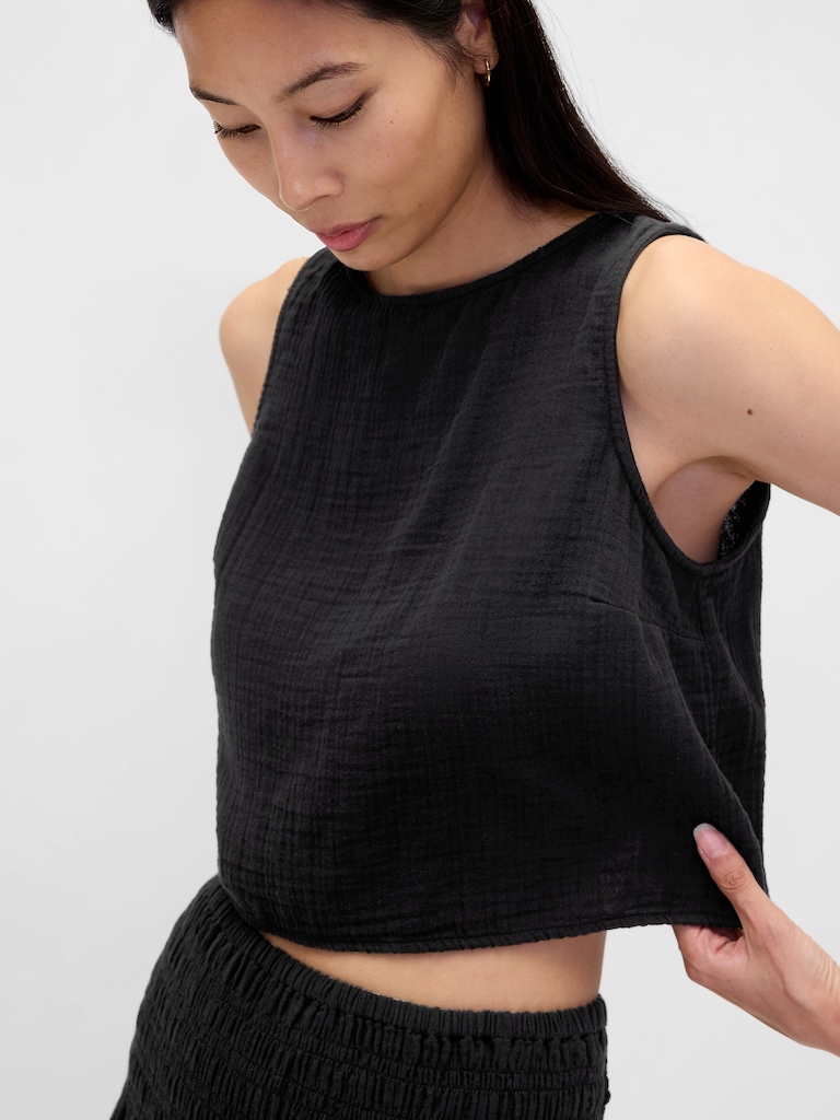 Cotton Gauze Crop Shell Top