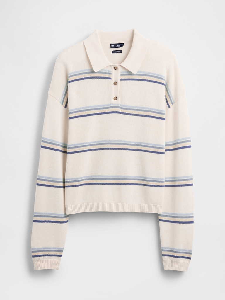 100% Cotton Relaxed Polo Sweater
