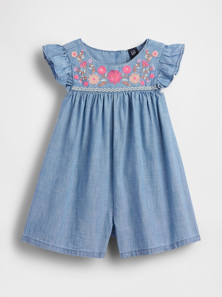 Baby & Toddler Denim Embroidered Yoke Romper