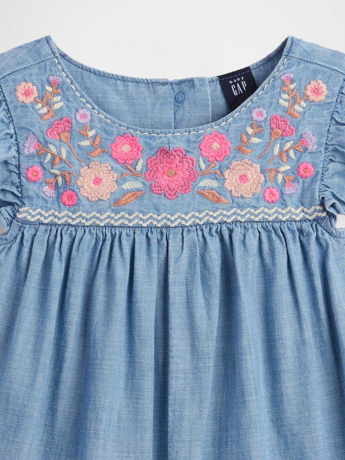 Baby & Toddler Denim Embroidered Yoke Romper