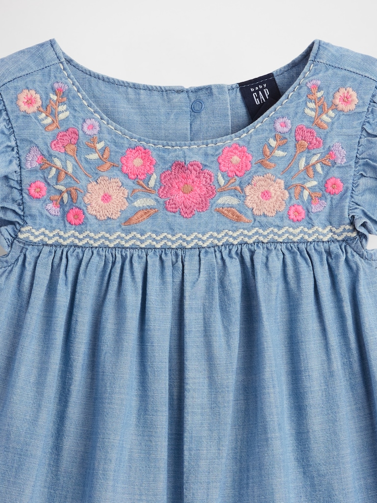 Baby & Toddler Denim Embroidered Yoke Romper