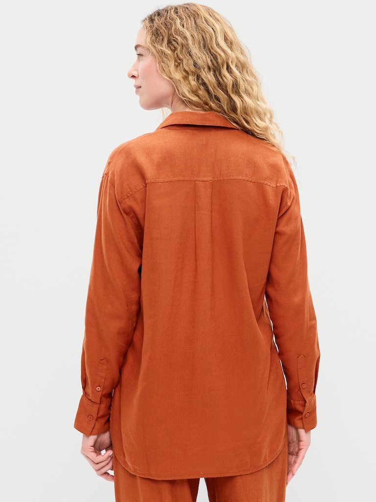 Linen-Blend Loose Button-Down Shirt