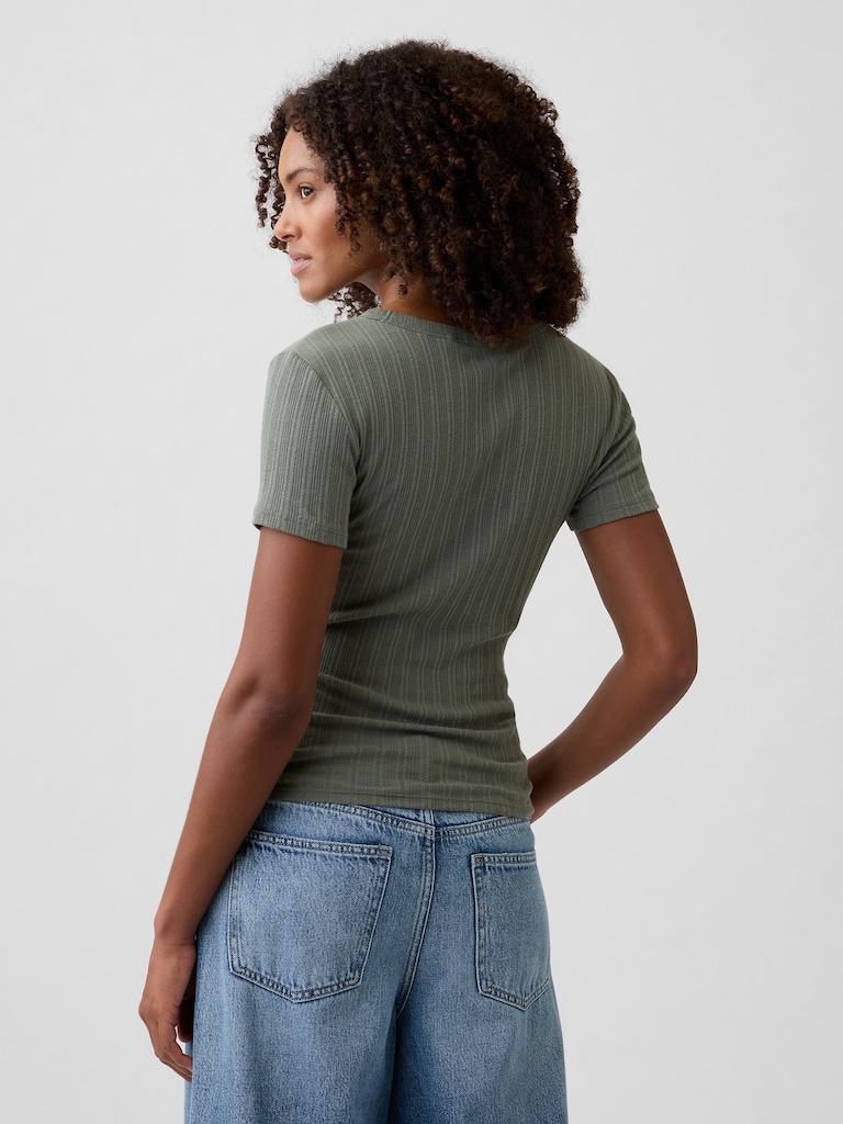 Ribbed Pointelle Crewneck T-Shirt