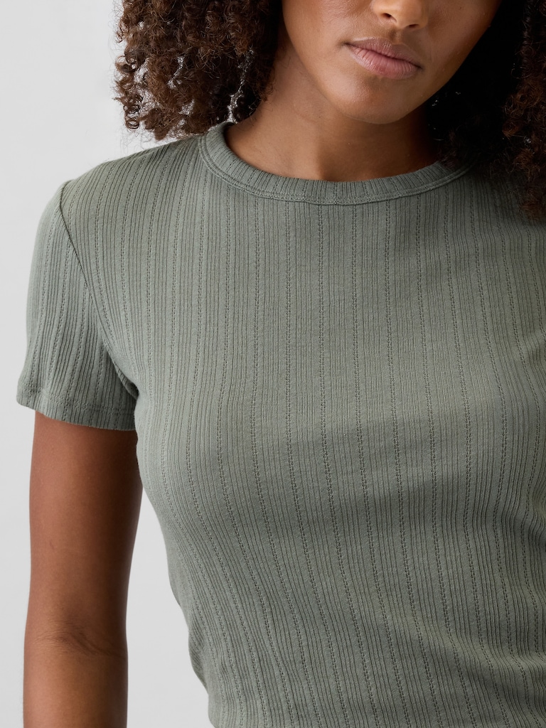 Ribbed Pointelle Crewneck T-Shirt