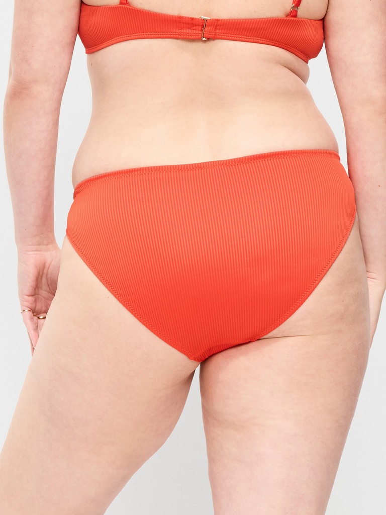 Ribbed Mid-Rise Bikini Swim Bottoms