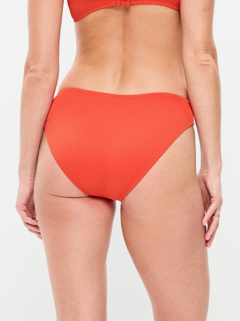 Ribbed Mid-Rise Bikini Swim Bottoms