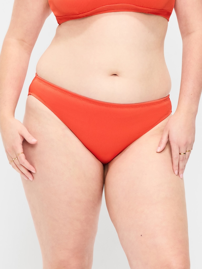 Ribbed Mid-Rise Bikini Swim Bottoms