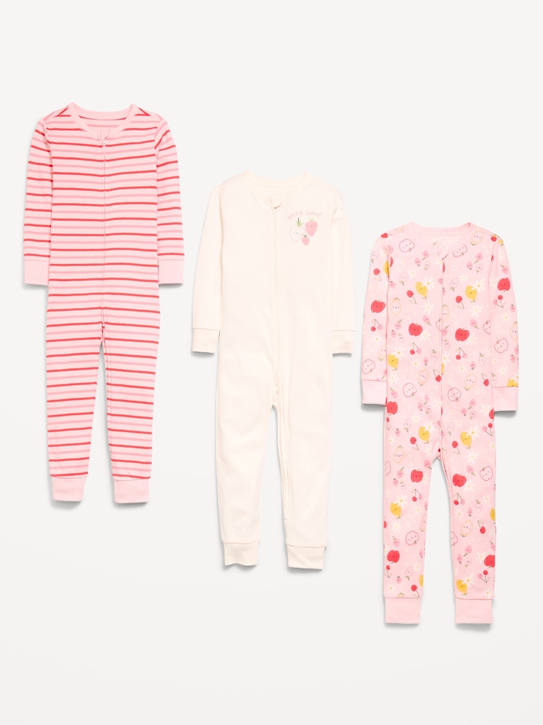 Unisex Snug-Fit 2-Way-Zip Pajama One-Piece 3-Pack for Toddler & Baby