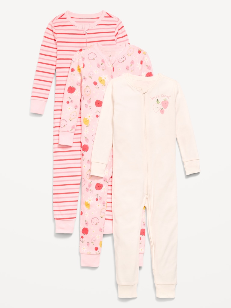 Unisex Snug-Fit 2-Way-Zip Pajama One-Piece 3-Pack for Toddler & Baby