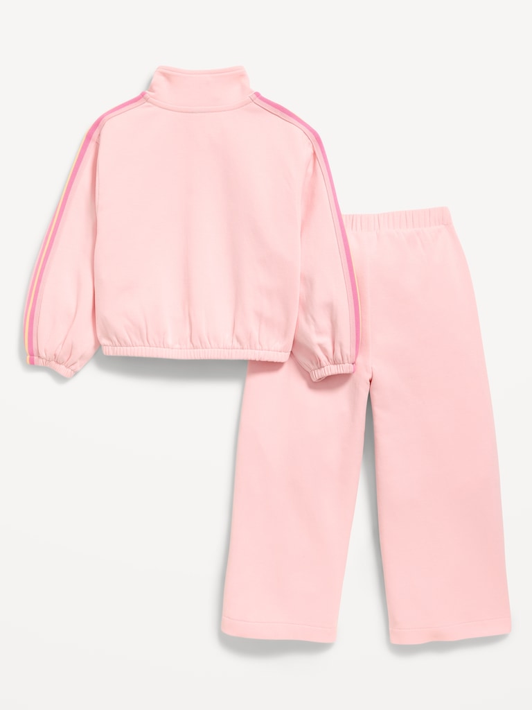 Dynamic Fleece Quarter-Zip and Wide-Leg Sweatpants Set for Toddler Girls