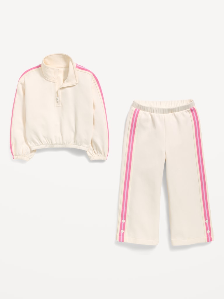 Dynamic Fleece Quarter-Zip and Wide-Leg Sweatpants Set for Toddler Girls