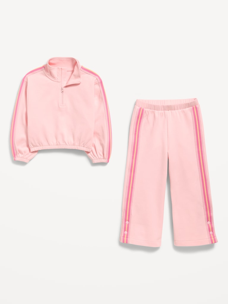 Dynamic Fleece Quarter-Zip and Wide-Leg Sweatpants Set for Toddler Girls