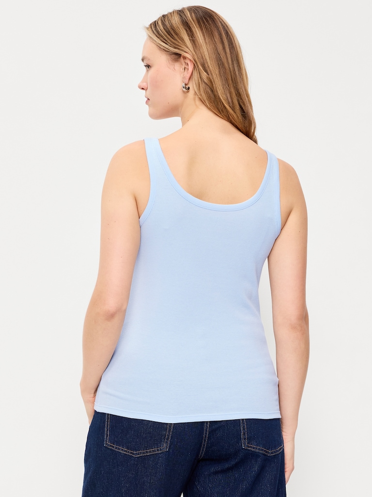 First-Layer Ribbed Scoop-Neck Tank Top