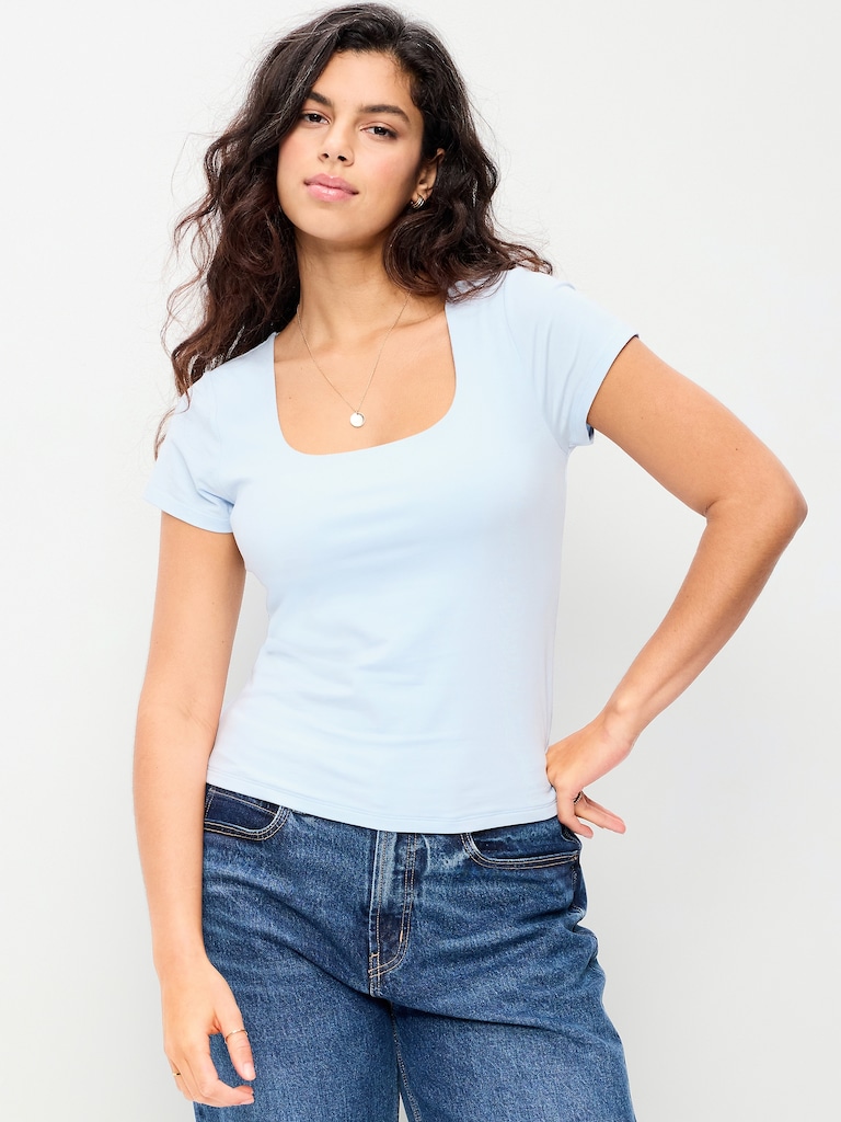 Hug Double-Layer Scoop-Neck Top