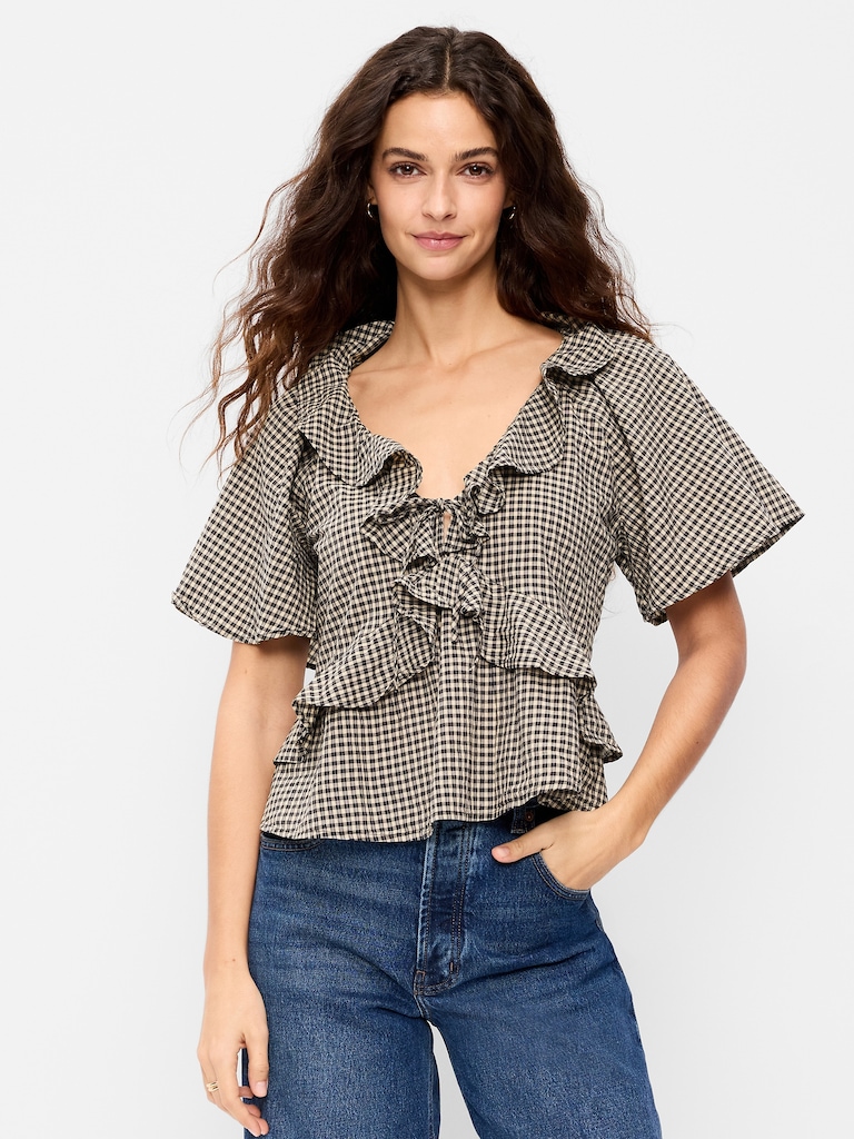 Ruffle Tie-Front Top