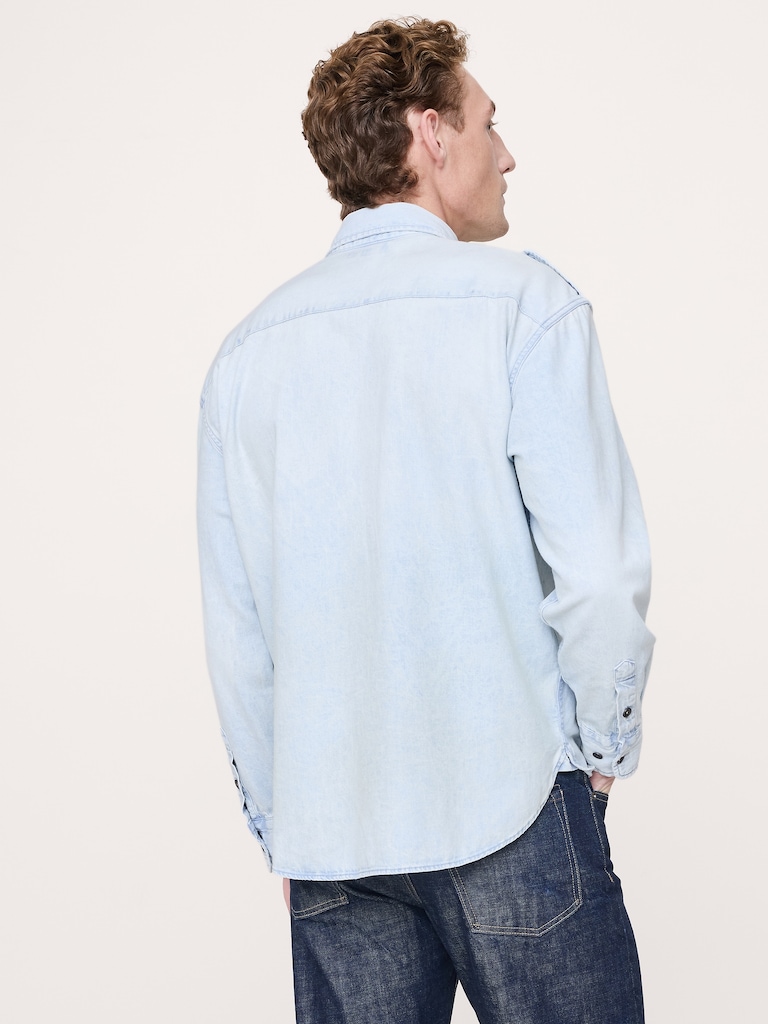 Relaxed-Fit Washed Denim Utility Shirt