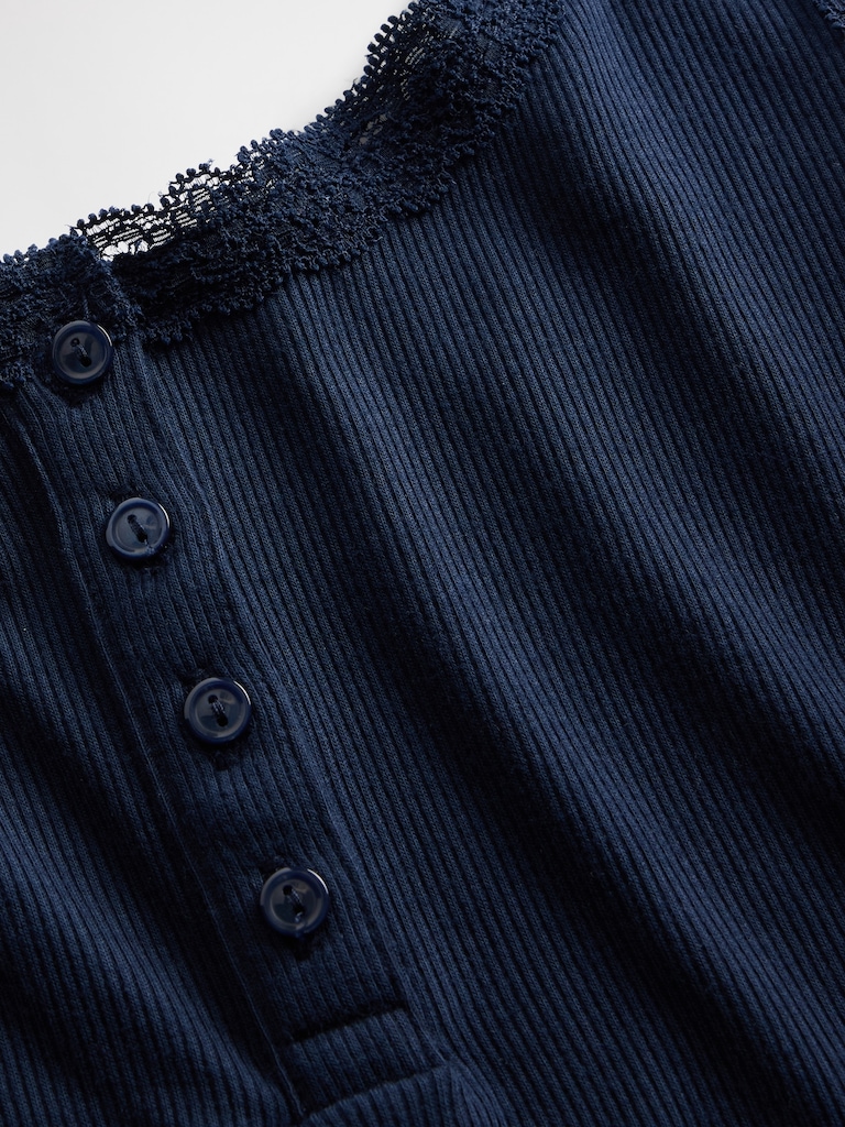 Mini Rib Lace Henley PJ Tank Top