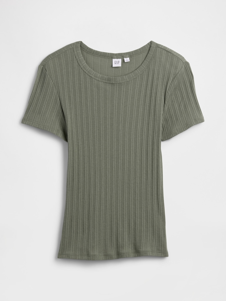 Ribbed Pointelle Crewneck T-Shirt