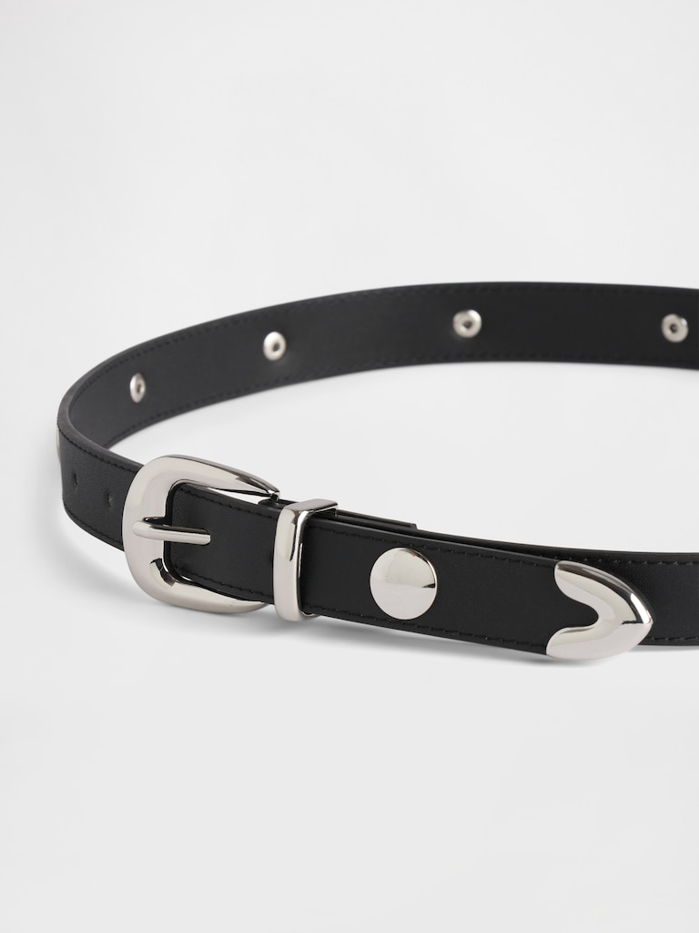 Vegan-Leather Studded Western Belt