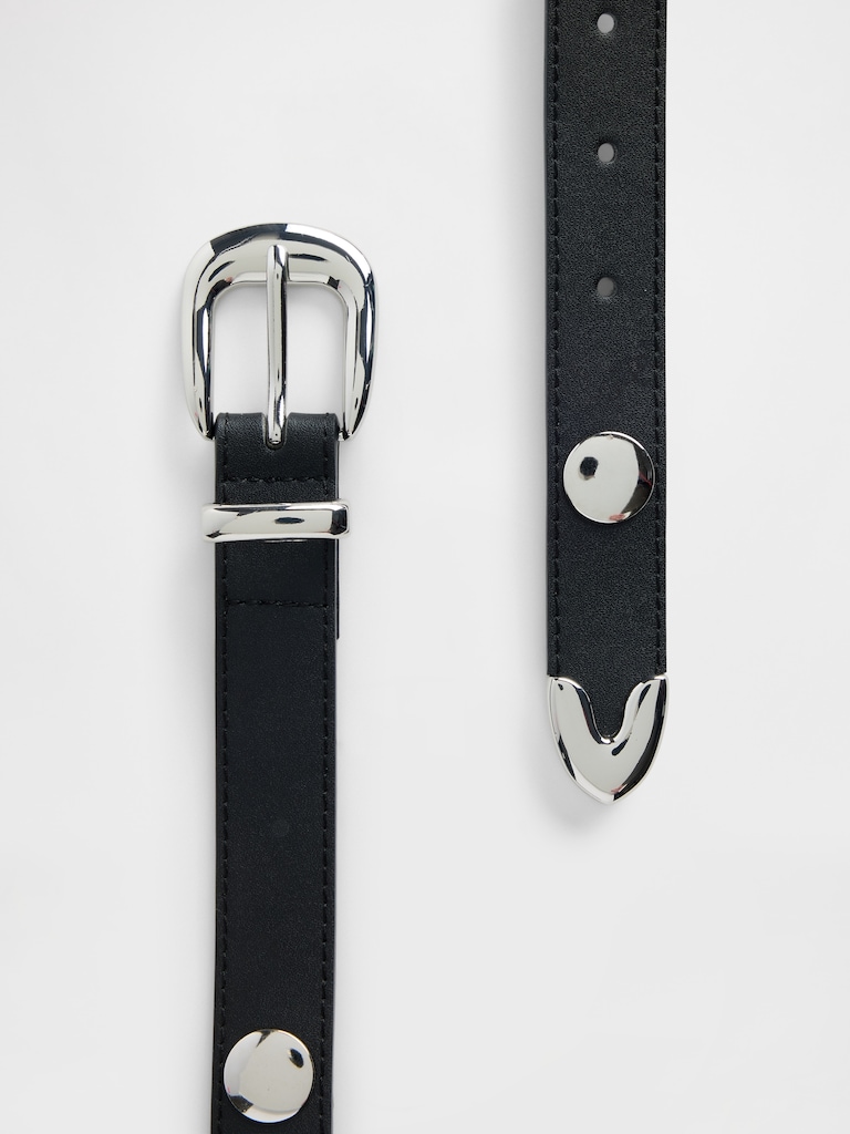 Vegan-Leather Studded Western Belt