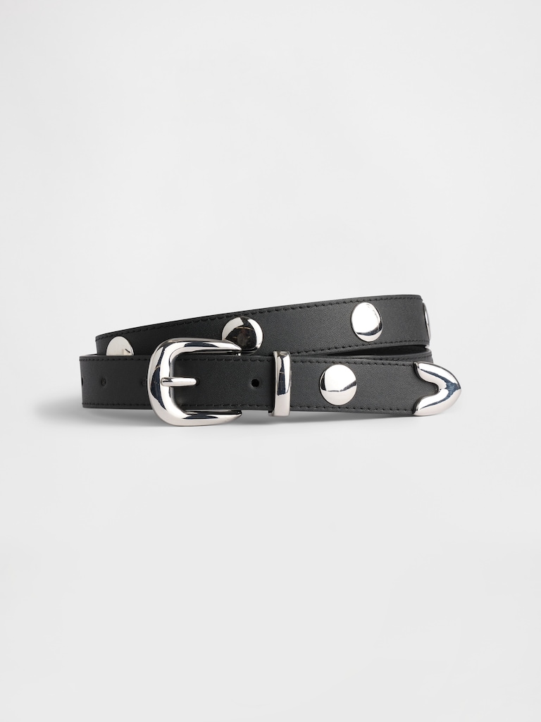 Vegan-Leather Studded Western Belt