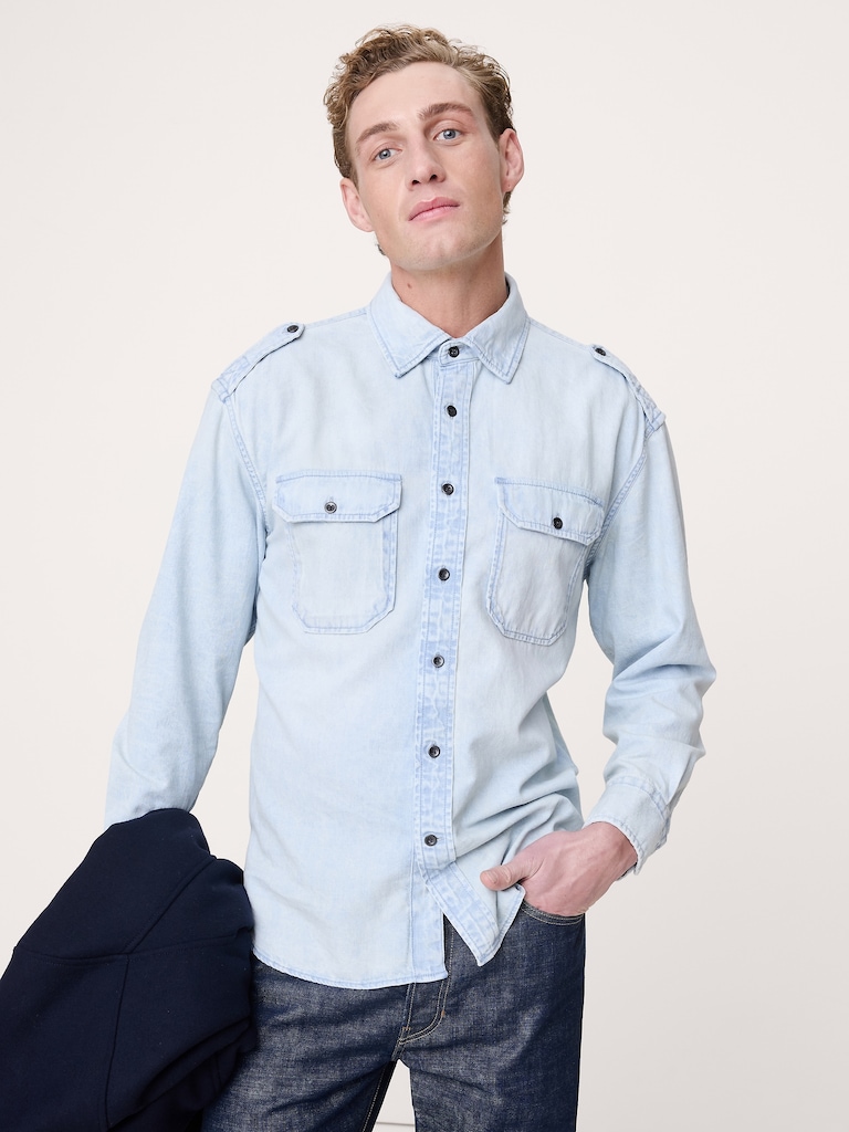 Relaxed-Fit Washed Denim Utility Shirt