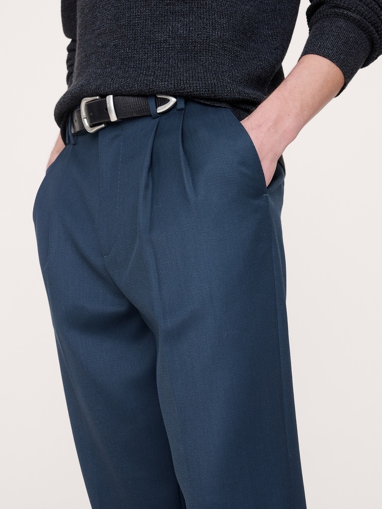 Straight Pleated Twill Dress Pant