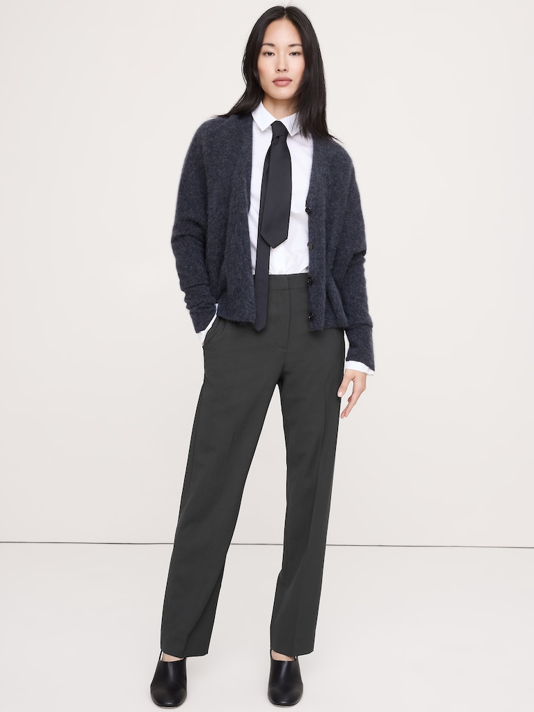 High-Rise Slim Italian Lightweight Wool Ankle Pant