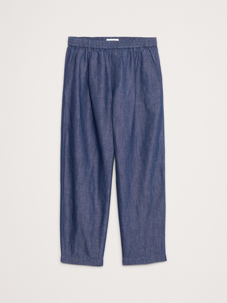 Loose Chambray Pleated Pull-On Pant