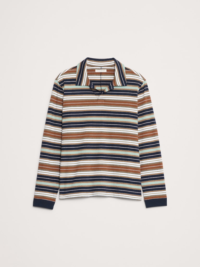 Relaxed Stripe Cotton Johnny-Collar Polo