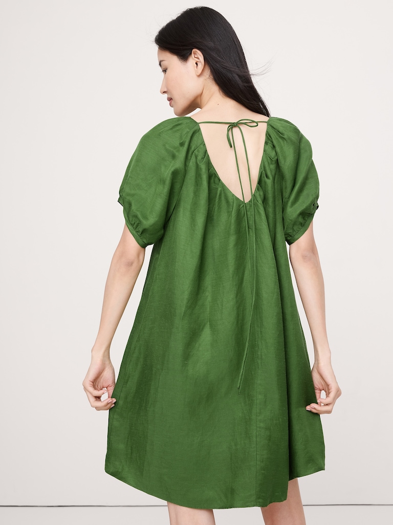 Viscose-Linen Puff-Sleeve Mini Dress