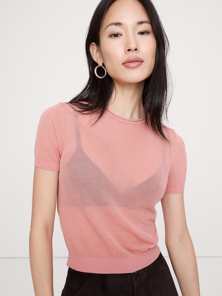 Sheer Ultra-Fine Cotton Sweater Tee