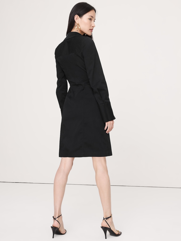 Stretch-Cotton Ruched Mini Shirt Dress