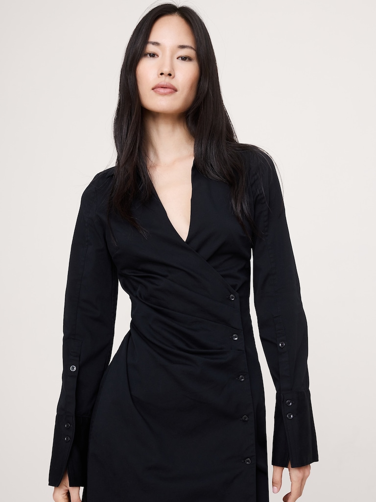 Stretch-Cotton Ruched Mini Shirt Dress