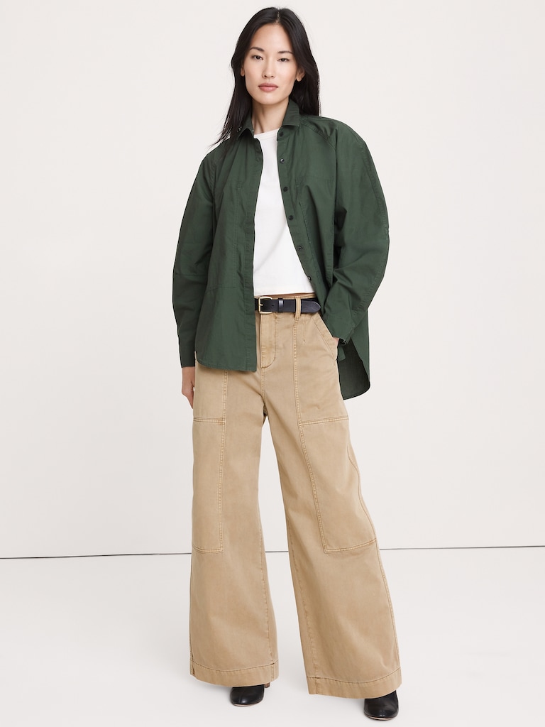 Oversized Cotton Poplin Utility Pocket Shirt