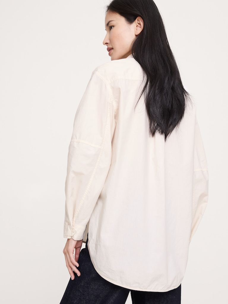 Oversized Cotton Poplin Utility Pocket Shirt