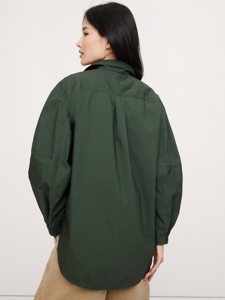 Oversized Cotton Poplin Utility Pocket Shirt
