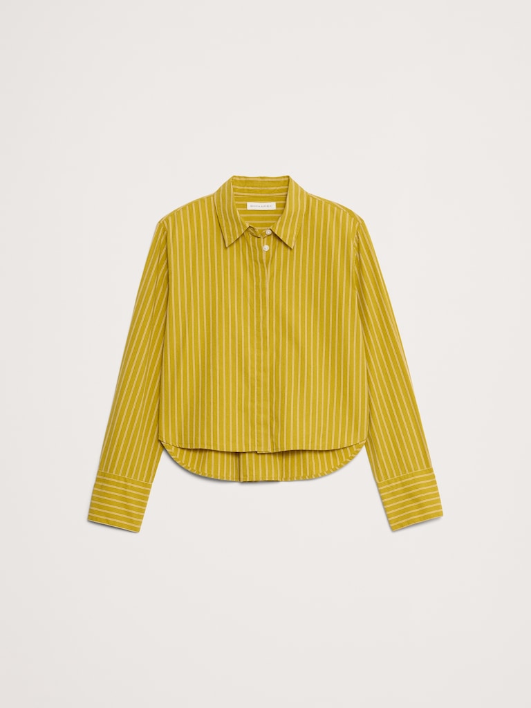 Cropped Cotton Poplin Shirt with Elbow Patches