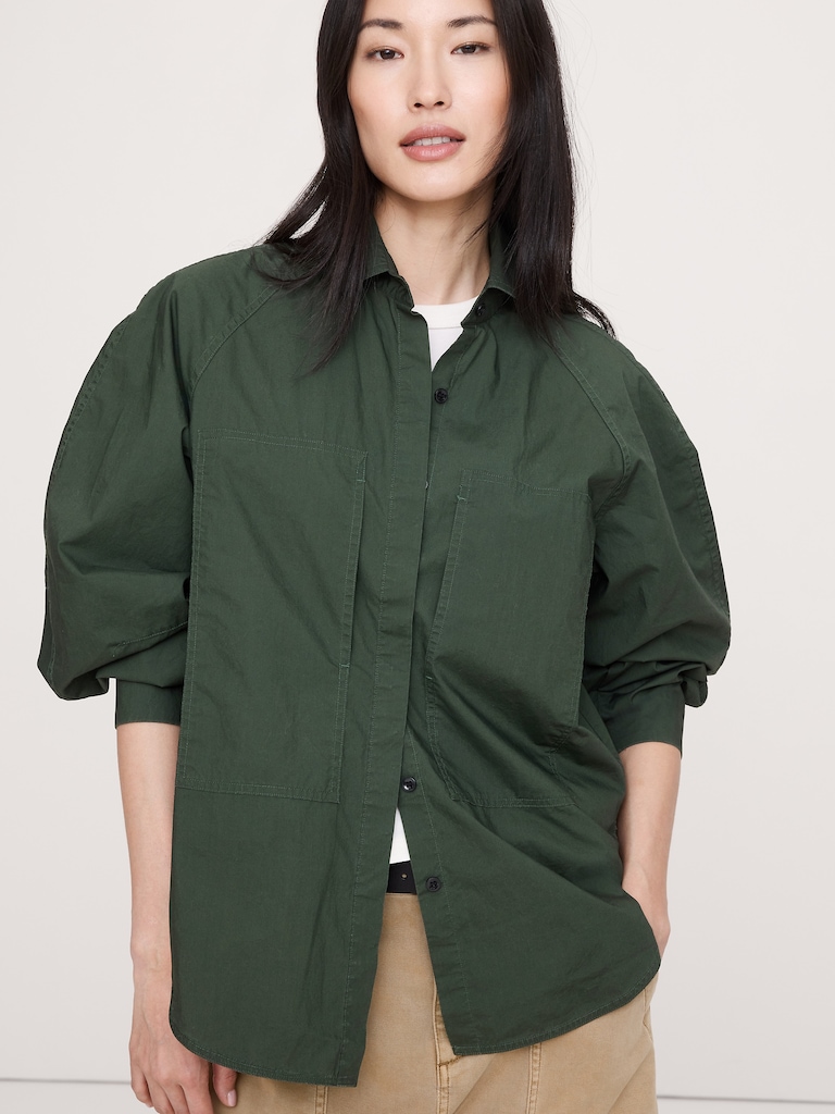 Oversized Cotton Poplin Utility Pocket Shirt