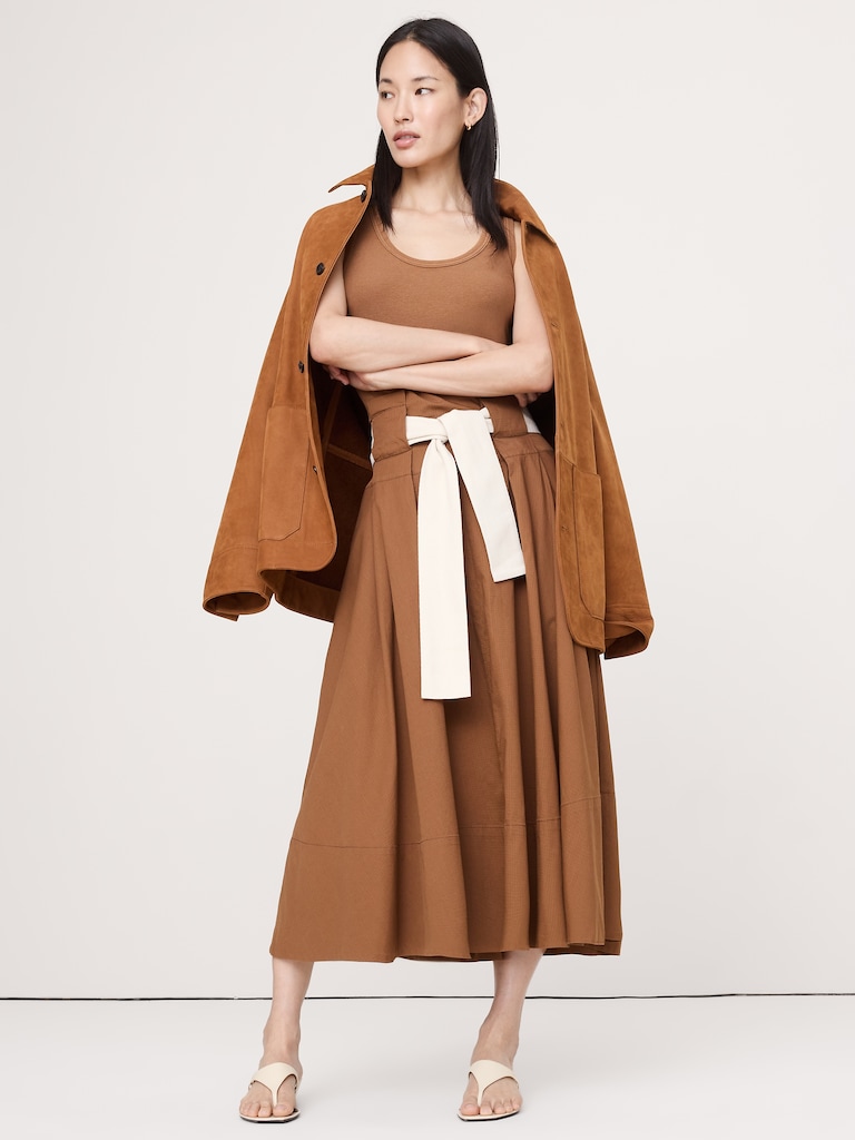 Stretch-Cotton Belted Maxi Skirt