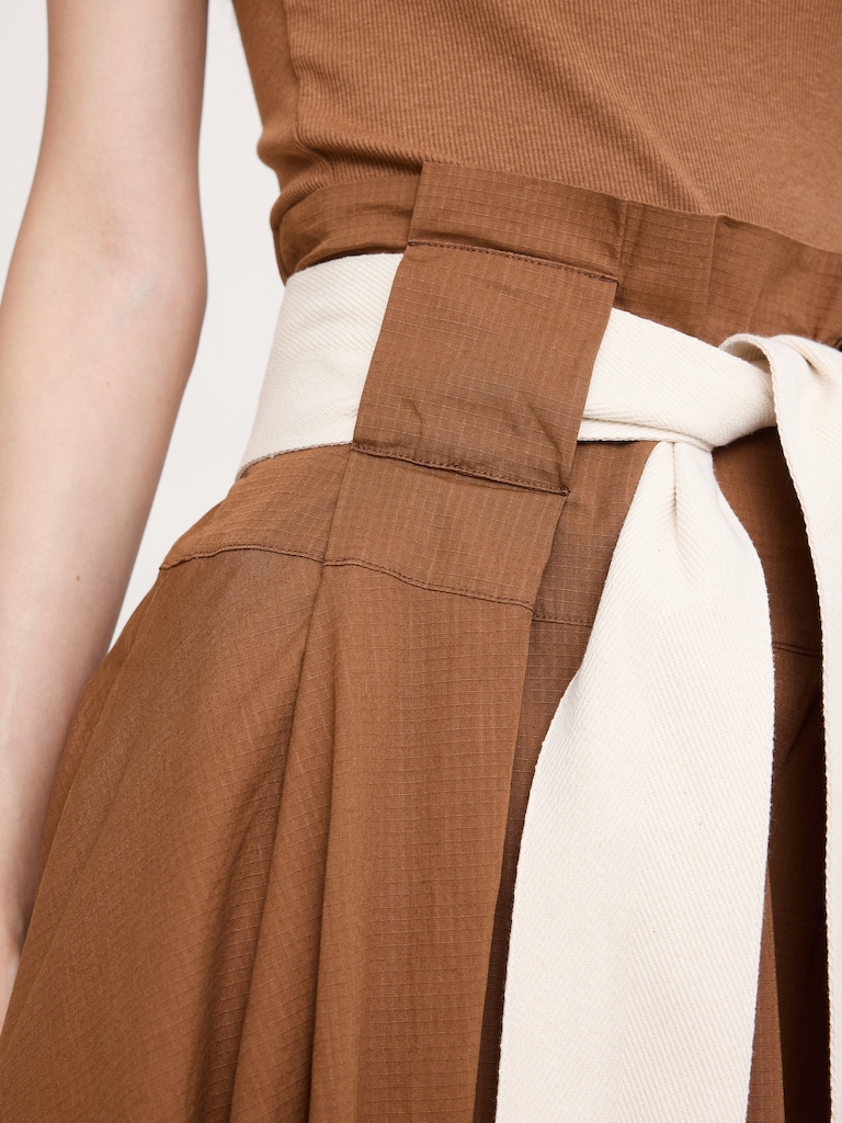 Stretch-Cotton Belted Maxi Skirt