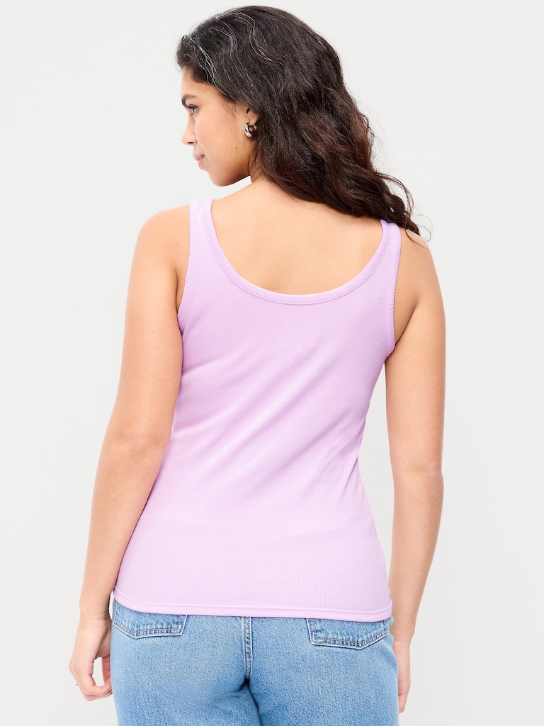 First-Layer Ribbed Scoop-Neck Tank Top