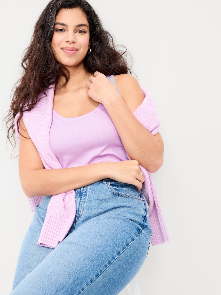 First-Layer Ribbed Scoop-Neck Tank Top