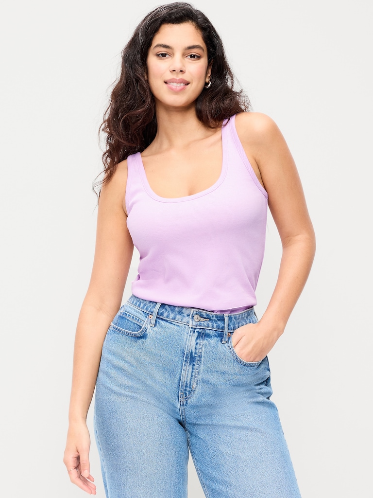 First-Layer Ribbed Scoop-Neck Tank Top