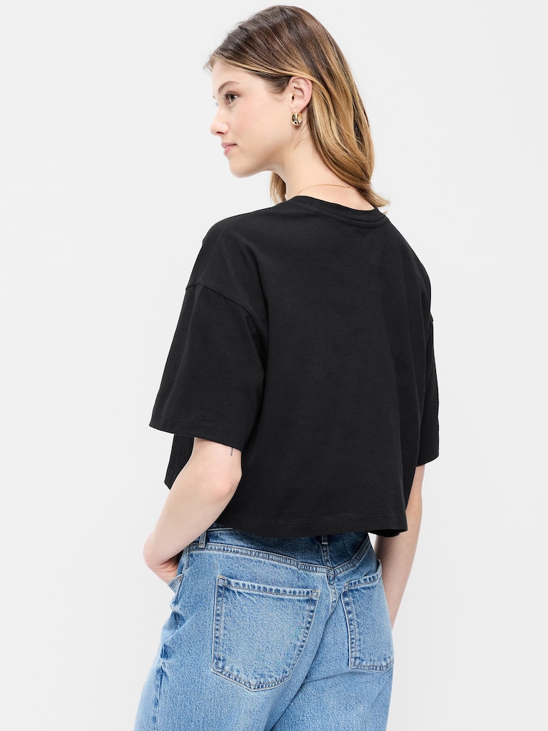 Vintage Crew-Neck Oversized Crop T-Shirt