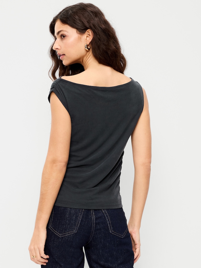 Slit-Neck Ruched Top