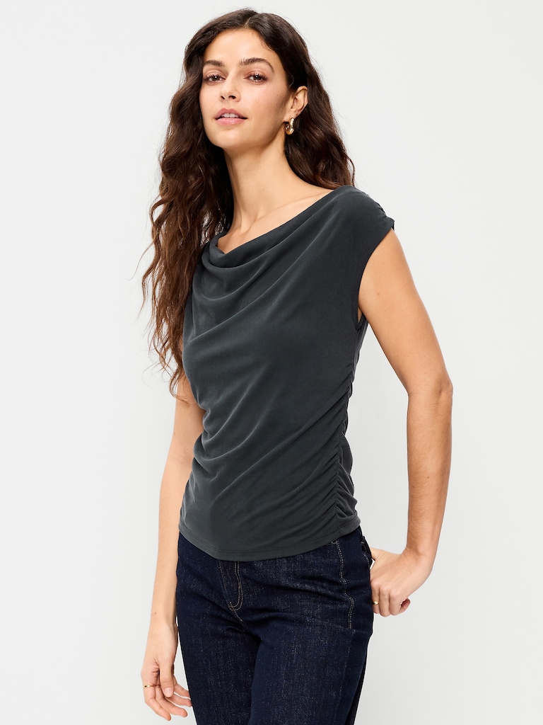 Slit-Neck Ruched Top